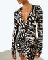 Zebra Print Tassel V neck Long Sleeve Short Dress Summer Women Waist Dress  DestGlow