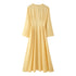 Summer Women Clothing Tumeric round Collar Waist Slimming Pleated A line Long Sleeve Dress  DestGlow