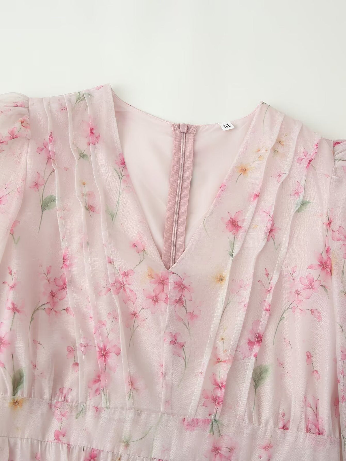 Women Clothing French Sweet Loose Printed Long Sleeve Laminated V neck Dress  DestGlow