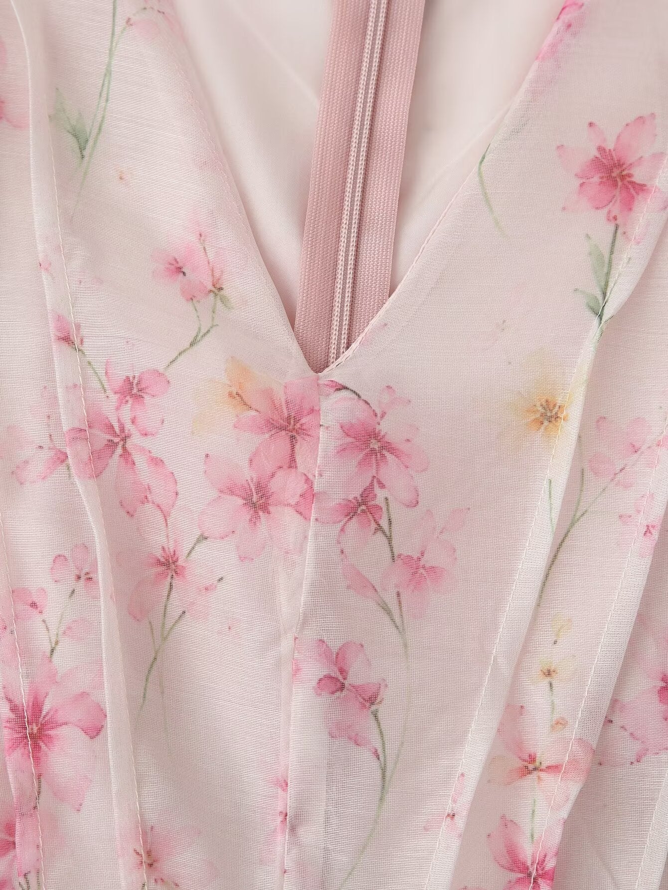 Women Clothing French Sweet Loose Printed Long Sleeve Laminated V neck Dress  DestGlow
