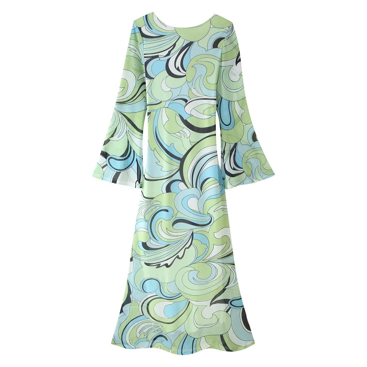 Women Clothes Flared Sleeves Printing Backless Dress  DestGlow