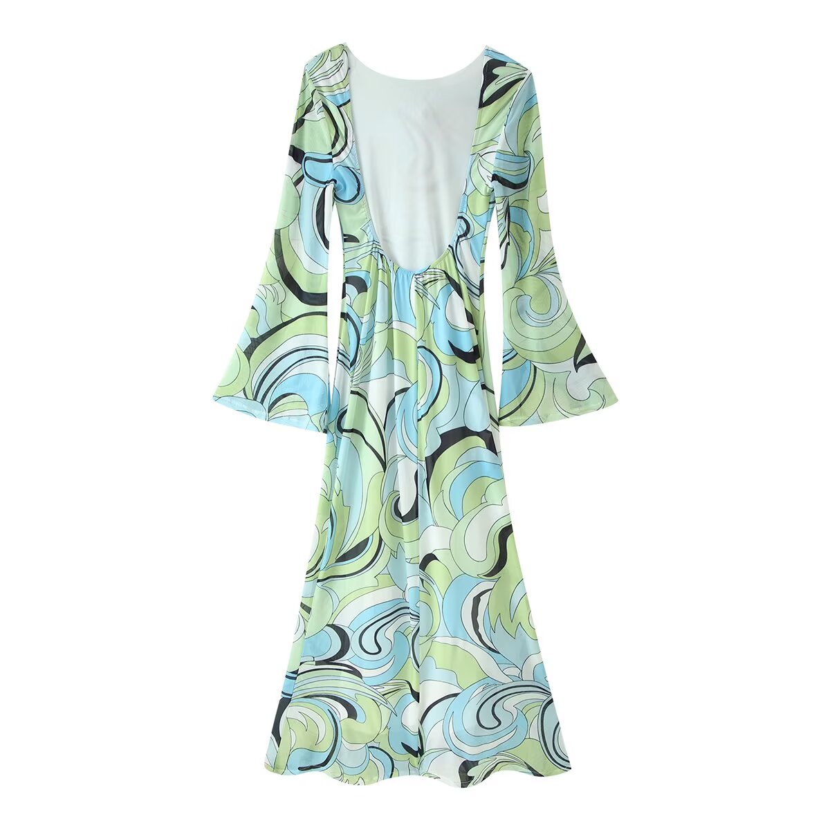 Women Clothes Flared Sleeves Printing Backless Dress  DestGlow