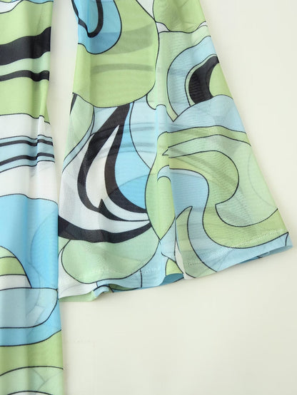 Women Clothes Flared Sleeves Printing Backless Dress  DestGlow