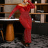 Off Shoulder Rhinestone Contrast Color Corsage Long Sleeve Dress Cocktail Dress  DestGlow