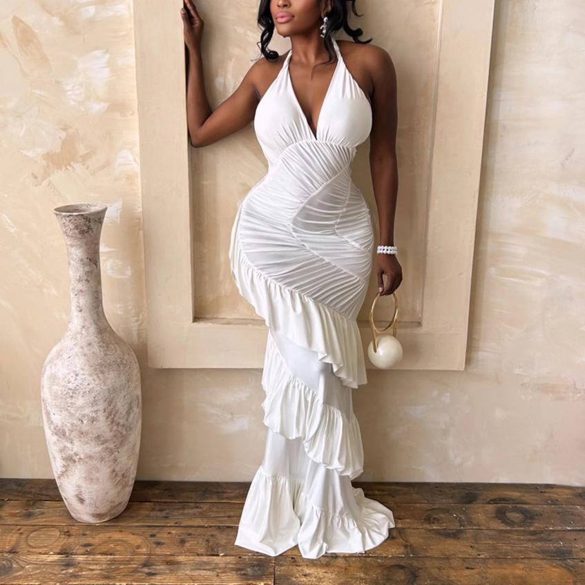 Solid Color Halter Sheath Dress for Women Summer Formal Dress  DestGlow