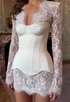 Women Clothing Summer Arrival French Lace See Through Short Dress Satin Boning Corset Set Evening Gown  DestGlow