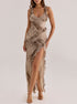 Summer Women Clothing Elegant Slim V neck Sleeveless Zebra Print Chiffon Ruffled Dress  DestGlow