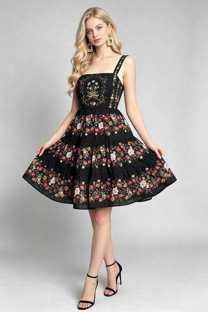 Women Floral Printed Halter With High Waist A Line Dress  DestGlow