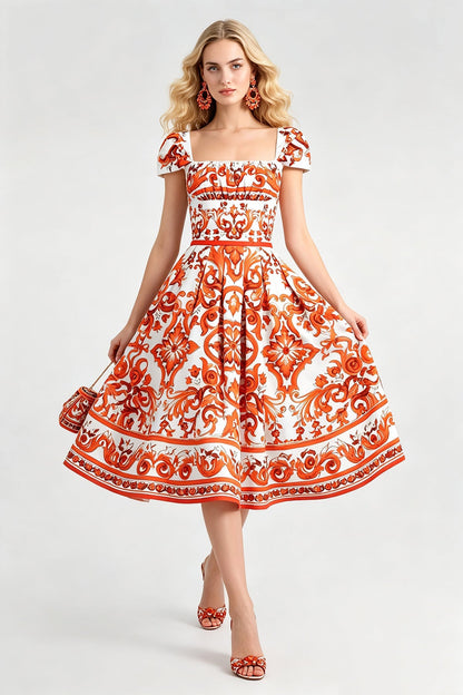 Women Summer Printed Short Sleeved Dress  DestGlow