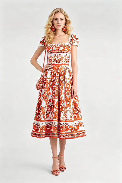Women Summer Printed Short Sleeved Dress  DestGlow