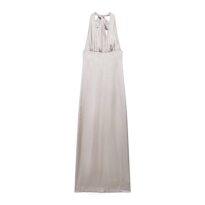 Women Clothing Summer Elegant Silk Satin Texture Halter Maxi Dress  DestGlow