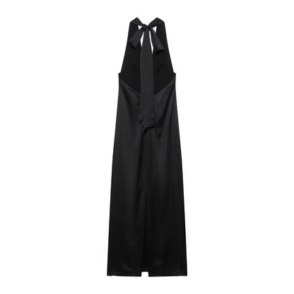 Women Clothing Summer Elegant Silk Satin Texture Halter Maxi Dress  DestGlow