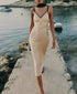 Women Clothing Summer Slim Fit Contrast Colors Trim Silk Satin Texture Dress  DestGlow
