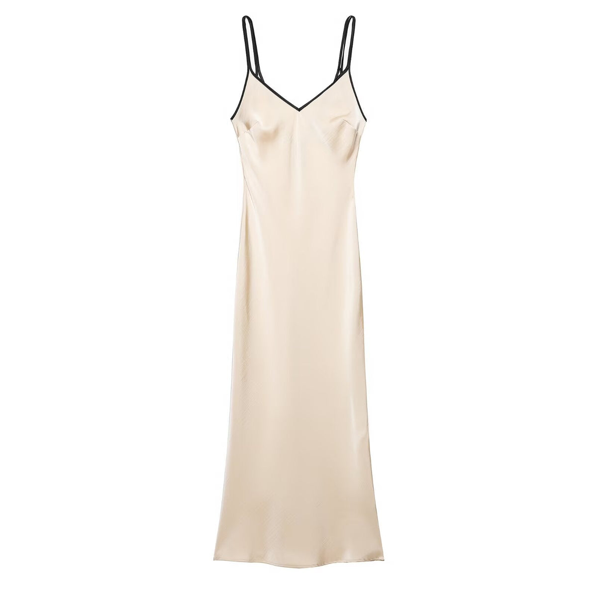 Women Clothing Summer Slim Fit Contrast Colors Trim Silk Satin Texture Dress  DestGlow