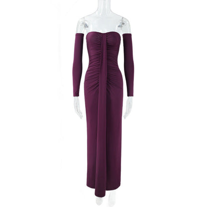 Women Clothing Autumn Wrapped Chest Pleated Slim Independent Sleeve Length Dress  DestGlow