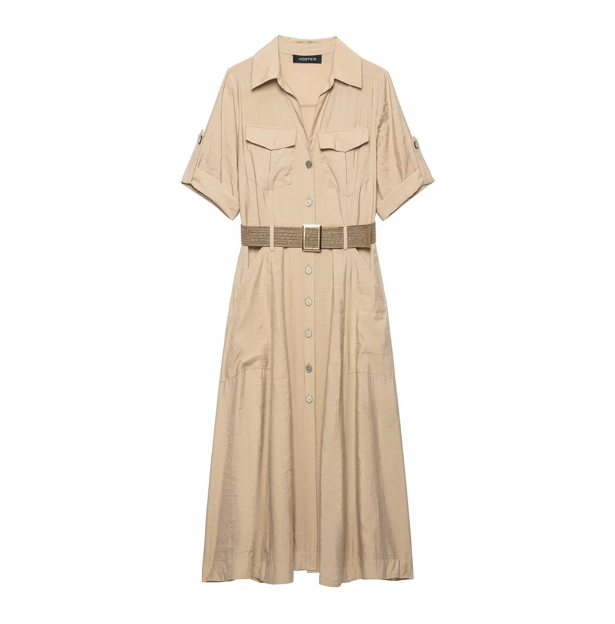 Women Clothing Office with Belt Shirt Short Sleeve Dress  DestGlow