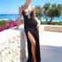 Women Clothing Sexy Deep V Plunge Rhinestone Evening Dress Backless Slit Fishtail Cocktail Dress  DestGlow