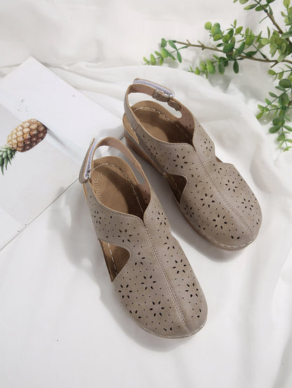 Hollow Out Cutout out Breathable Velcro Thick Bottom Cool Women Wedge Stitching Toe Cap Beach Slippers  DestGlow