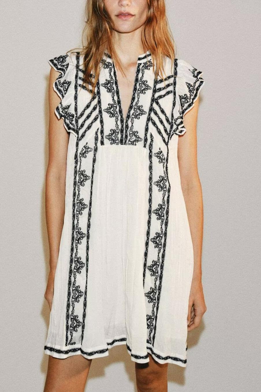 Women Clothing Summer Casual Loose Contrast Color Embroidered Dress  DestGlow