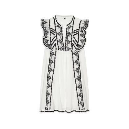 Women Clothing Summer Casual Loose Contrast Color Embroidered Dress  DestGlow