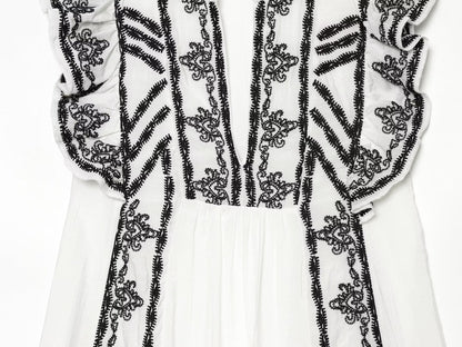 Women Clothing Summer Casual Loose Contrast Color Embroidered Dress  DestGlow