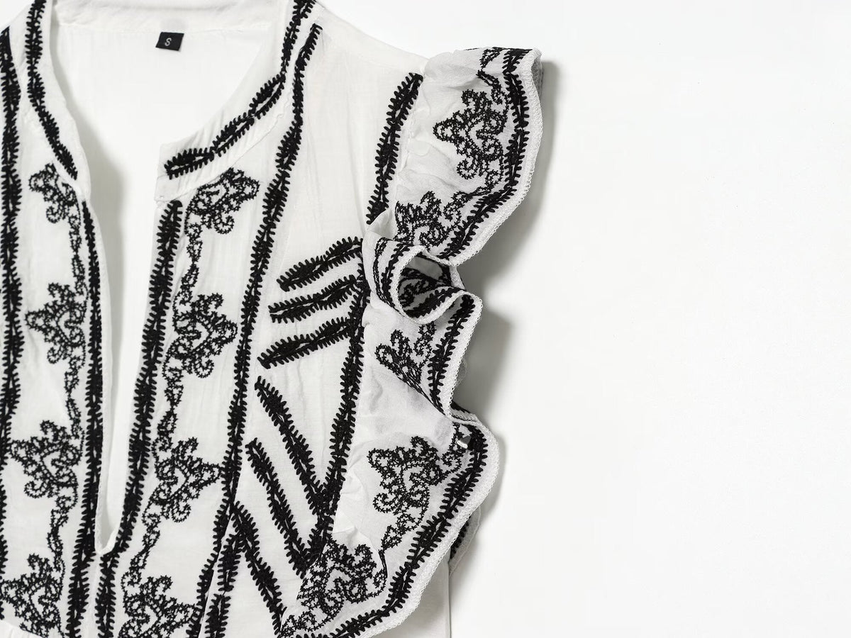 Women Clothing Summer Casual Loose Contrast Color Embroidered Dress  DestGlow