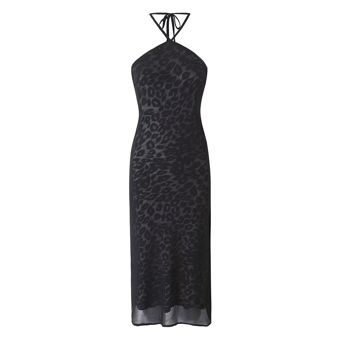 Vintage Leopard Print Halter Spaghetti Straps Dress Women Sexy Big Backless Slim Fit Seaside Holiday Midi Dress  DestGlow