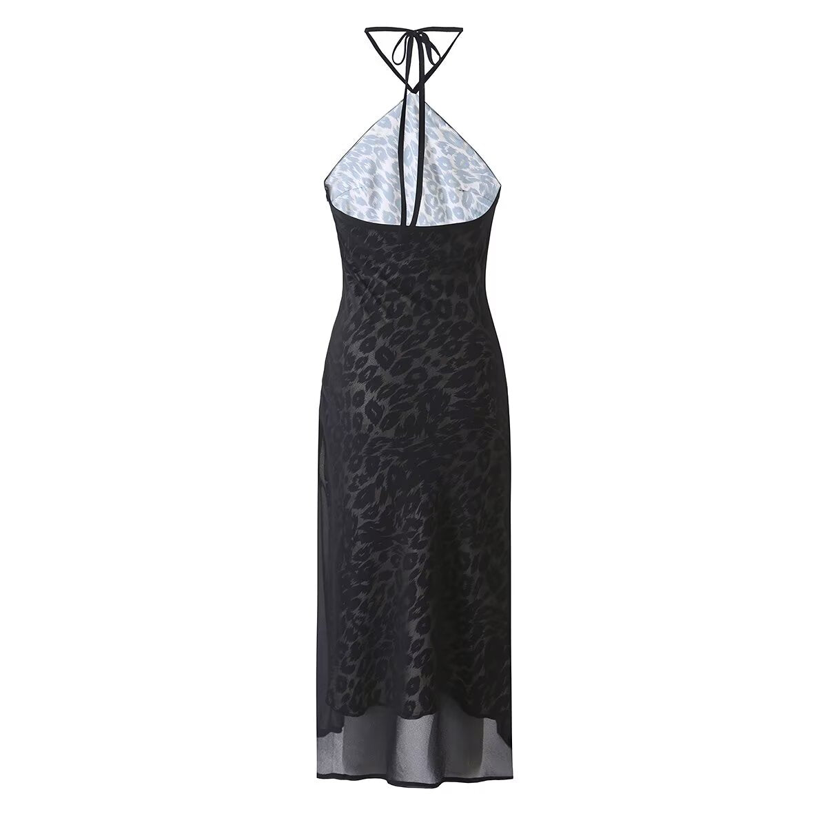 Vintage Leopard Print Halter Spaghetti Straps Dress Women Sexy Big Backless Slim Fit Seaside Holiday Midi Dress  DestGlow