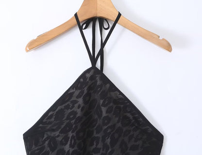 Vintage Leopard Print Halter Spaghetti Straps Dress Women Sexy Big Backless Slim Fit Seaside Holiday Midi Dress  DestGlow