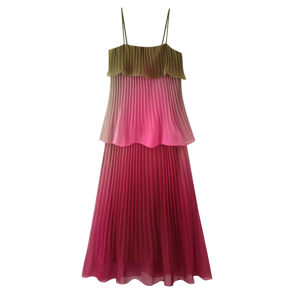 Women Clothing Summer Gradient Vacation Ruffled Pleated Layered Cami Dress  DestGlow