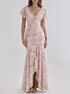 Romantic Pastoral Printed Dress V neck Irregular Asymmetric Slim Fit Dress  DestGlow