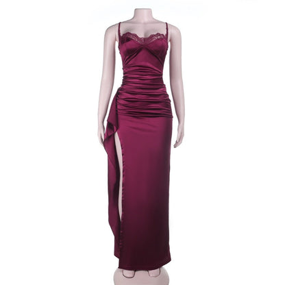 Cami Dress Pleated Waist Tight High Slit Slim Fit Sexy Party Formal Dress  DestGlow
