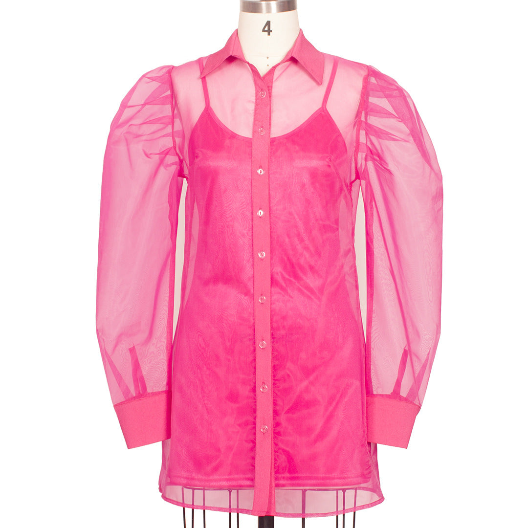 Spring Summer Women Clothing Puff Sleeve Top Long Sleeve Organza Cardigan Dress plus Size Suit for Women by Ragazza