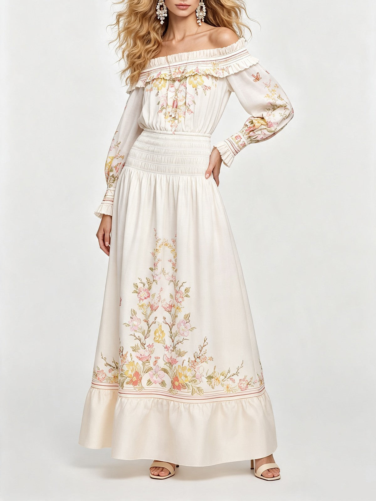 Woman Sexy One Shoulder Stretch Printed Long-Sleeved Fitted Dress With Waistline  DestGlow