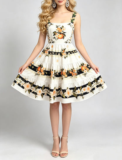 Women Summer Printed Halter Neck Embroidered Flower Dress With High Waisted And Figure Hugging A Line Dress  DestGlow