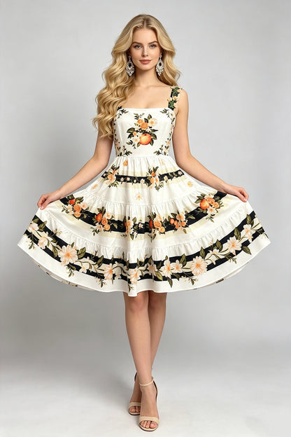 Women Summer Printed Halter Neck Embroidered Flower Dress With High Waisted And Figure Hugging A Line Dress  DestGlow