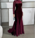 Wine Red Lace Long Sleeve Fishtail Evening Dress Autumn Winter Toast Dress Engagement Dress  DestGlow
