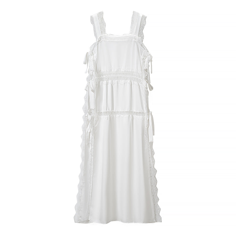 Women Clothing Summer French Lace Stitching Solid Color Loose Fitting Camisole Dress  DestGlow