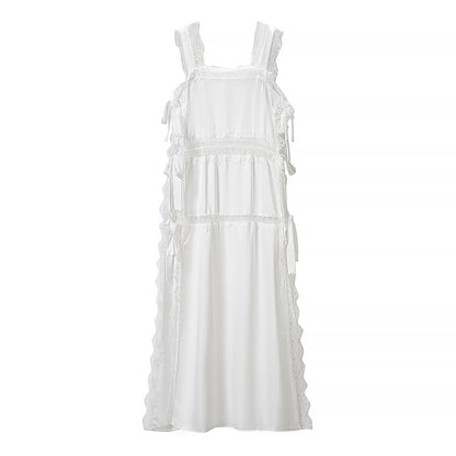 Women Clothing Summer French Lace Stitching Solid Color Loose Fitting Camisole Dress  DestGlow
