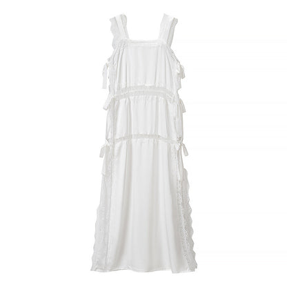 Women Clothing Summer French Lace Stitching Solid Color Loose Fitting Camisole Dress  DestGlow