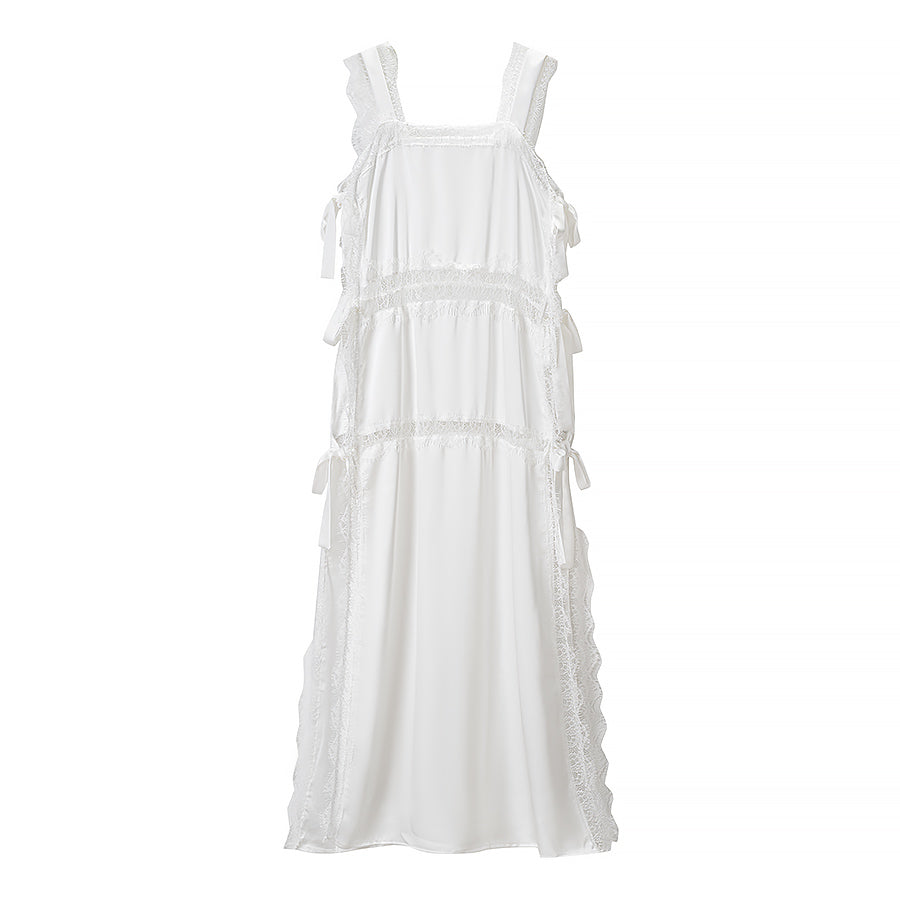Women Clothing Summer French Lace Stitching Solid Color Loose Fitting Camisole Dress  DestGlow