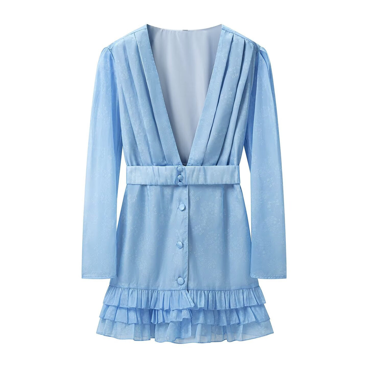 Waist Controlled Long Sleeves Ruffled Short Dress Early Autumn  DestGlow