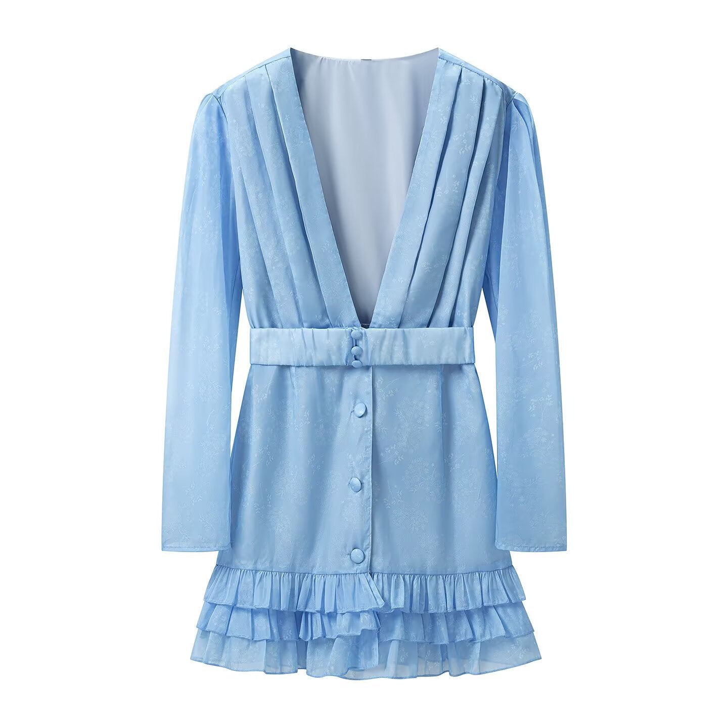Waist Controlled Long Sleeves Ruffled Short Dress Early Autumn  DestGlow