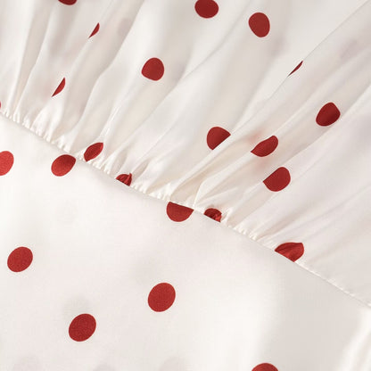 Women Clothing Summer Sweet Niche round Neck Polka Dot Print Stringy Selvedge Dress  DestGlow