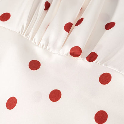 Women Clothing Summer Sweet Niche round Neck Polka Dot Print Stringy Selvedge Dress  DestGlow