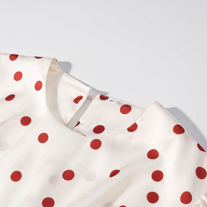 Women Clothing Summer Sweet Niche round Neck Polka Dot Print Stringy Selvedge Dress  DestGlow