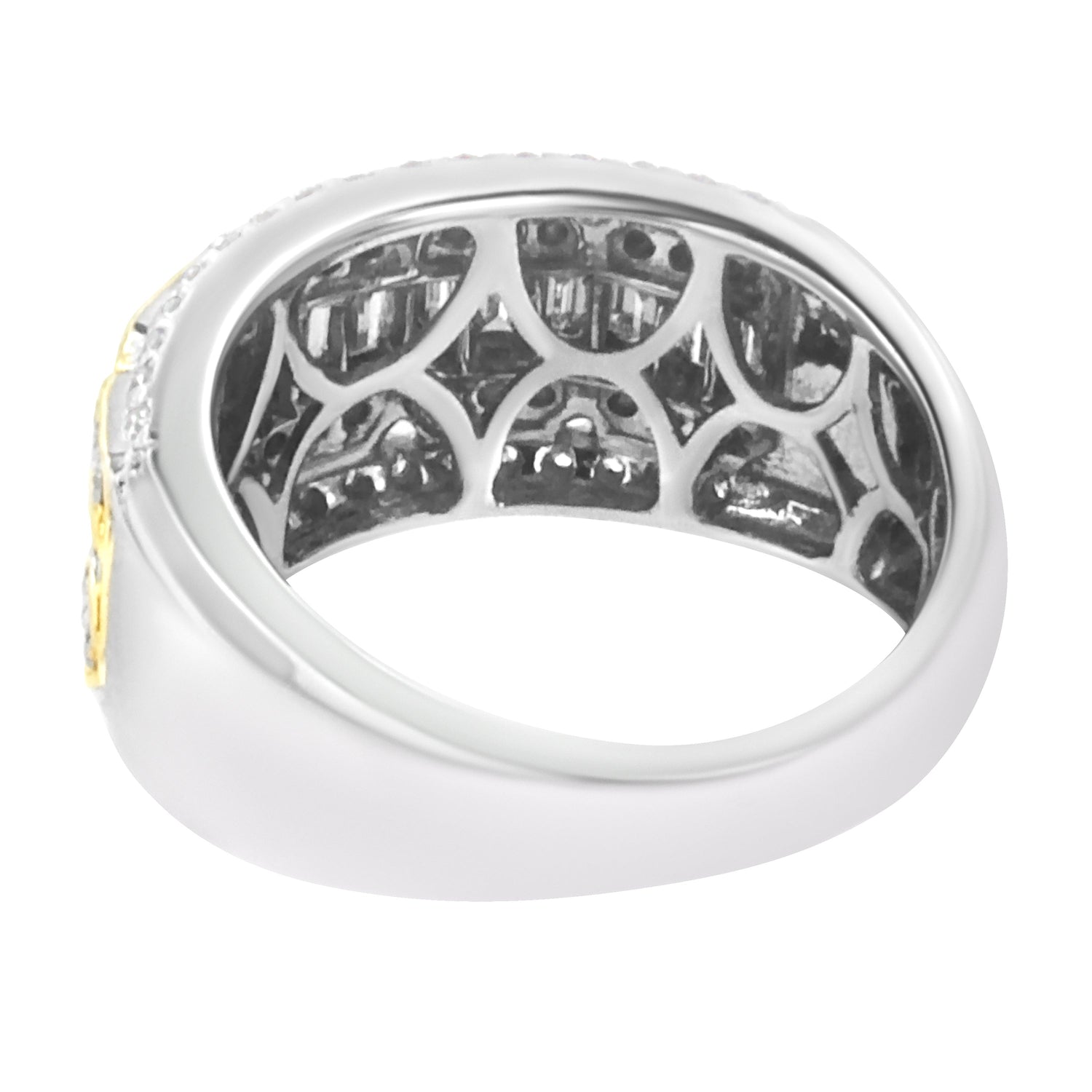 10K White and Yellow Gold 1.00 Cttw Baguette and Round cut Diamond Art Deco Multi-Row Ring Band (I-J Color, I1-I2 Clarity) - Ring Size 7 by Bids.com