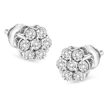 14K White Gold 1/2 cttw Round-Cut Diamond Floral Stud Earrings (I-J Color, SI2-I1 Clarity) by Bids.com