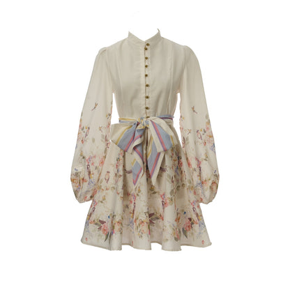 Women Printed Long Sleeved Short Dress  DestGlow