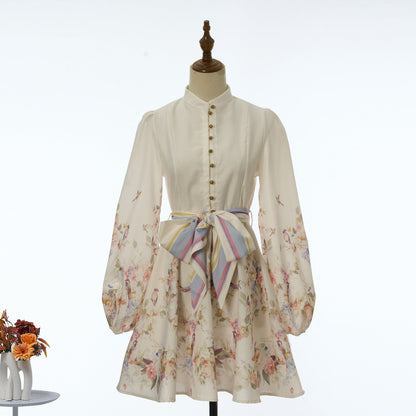 Women Printed Long Sleeved Short Dress  DestGlow